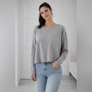 Eileen Fisher Silk Knit Boxy Cropped Sweater Marled Gray XS Fits S​